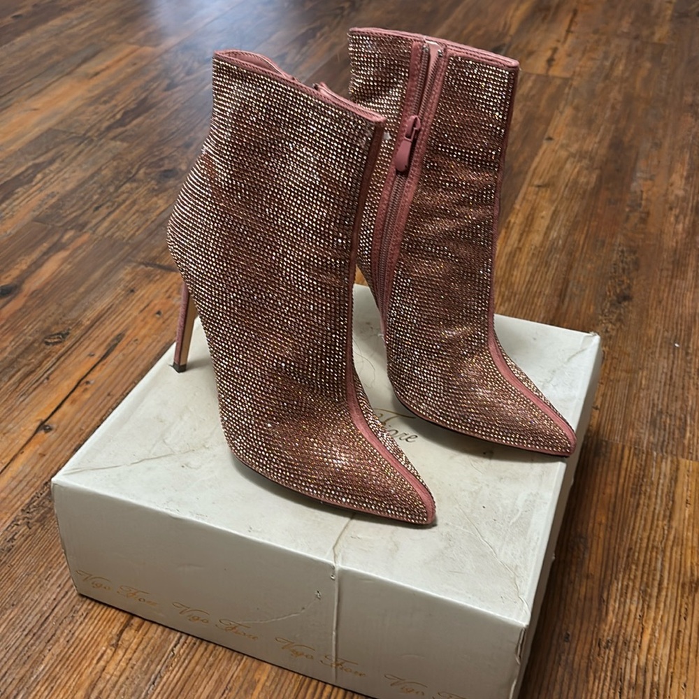 Vigo Fiore Rose Gold Rhinestone High Heel Boots